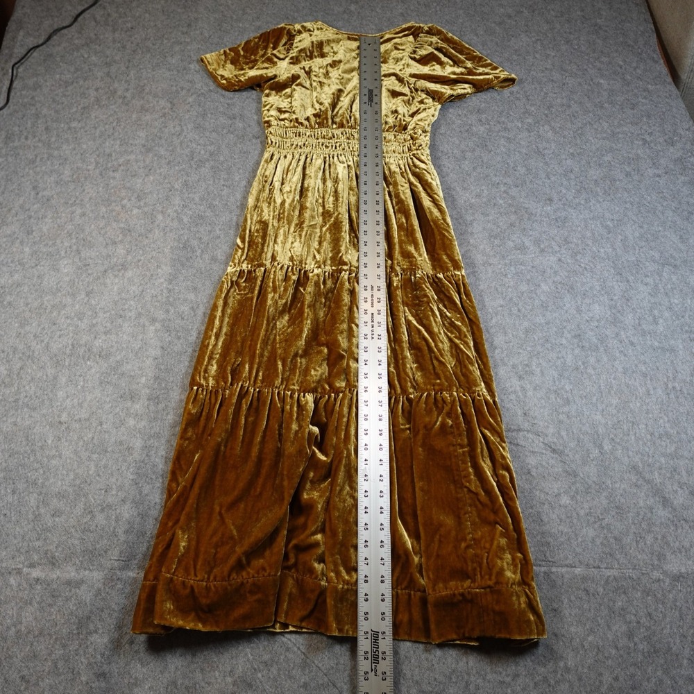 Anthropologie Dress‎ Womens Medium Somerset Maxi Velvet Gold Bamboo Tiered - Picture 7 of 11